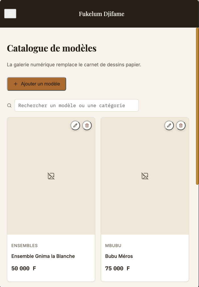 Catalogue numérique des modèles de la maison, avec photo et prix
